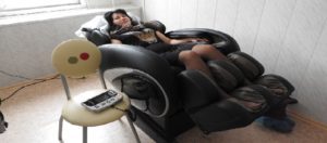 relaxing on a massage chair